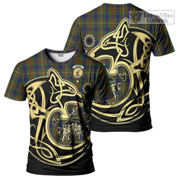 Fraser Hunting Tartan T-Shirt with Family Crest Celtic Wolf Style