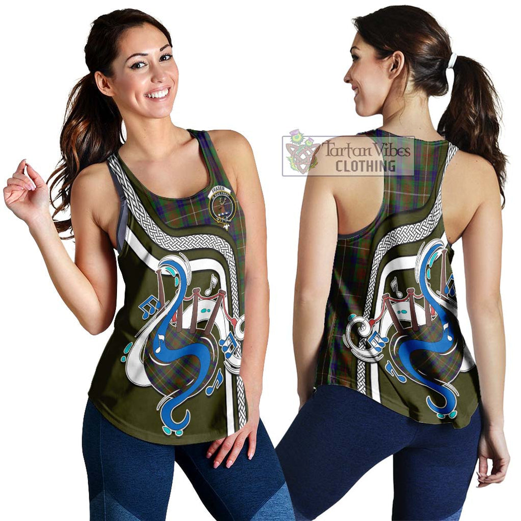 Fraser Hunting Tartan Women's Racerback Tanks with Epic Bagpipe Style 4XL - Tartanvibesclothing Shop