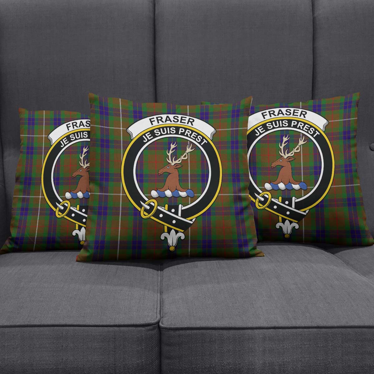 Fraser Hunting Tartan Pillow Cover with Family Crest Square Pillow Cover - Tartanvibesclothing