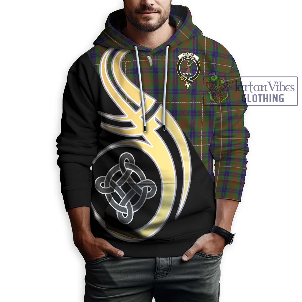 Fraser Hunting Tartan Hoodie with Family Crest and Celtic Symbol Style Zip Hoodie - Tartan Vibes Clothing