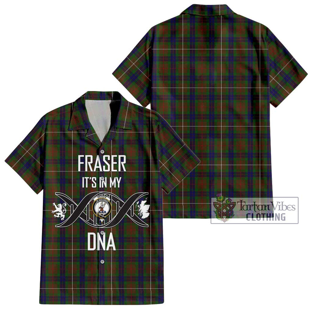 Fraser Hunting Tartan Short Sleeve Button Shirt with Family Crest DNA In Me Style Kid - Tartanvibesclothing Shop