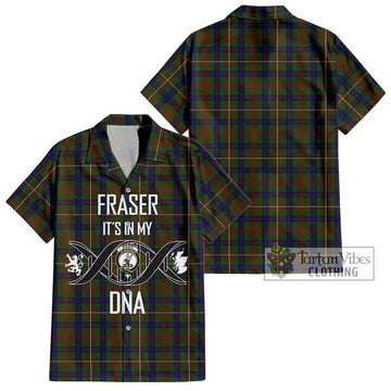 Fraser Hunting Tartan Short Sleeve Button Shirt with Family Crest DNA In Me Style