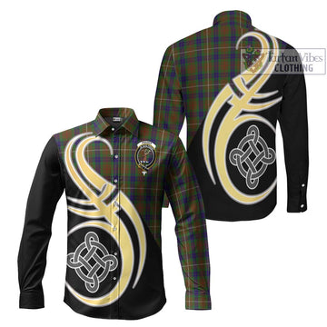 Fraser Hunting Tartan Long Sleeve Button Shirt with Family Crest and Celtic Symbol Style