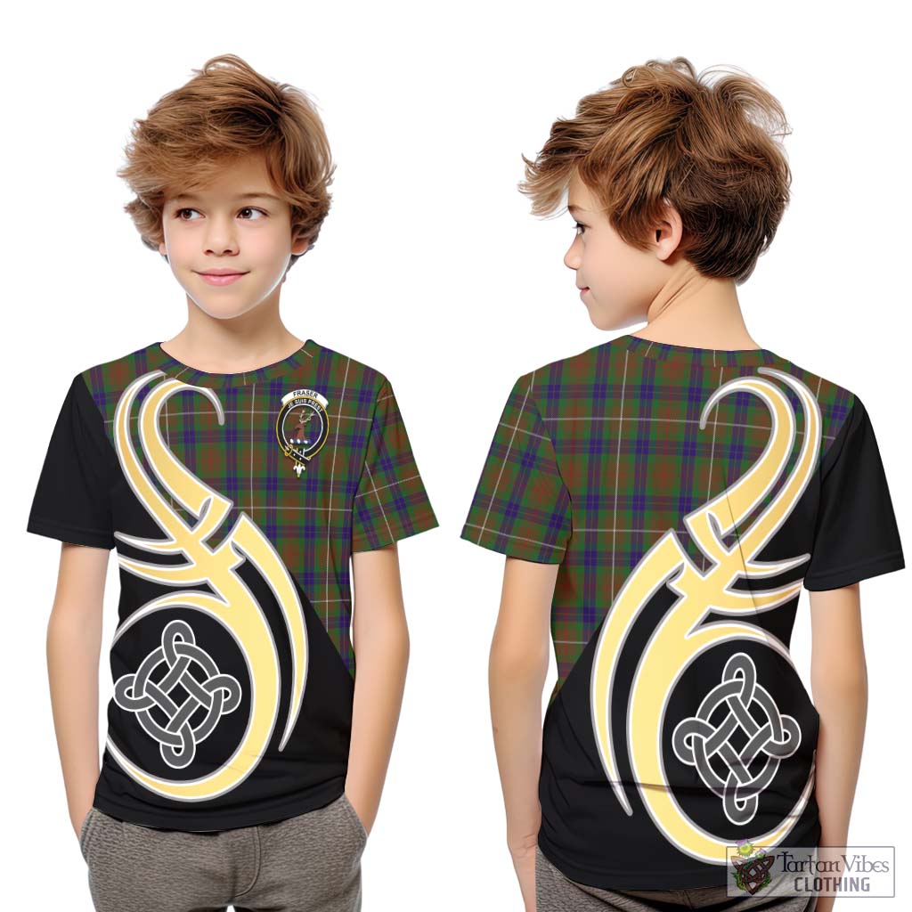 Fraser Hunting Tartan Kid T-Shirt with Family Crest and Celtic Symbol Style Youth XL Size14 - Tartan Vibes Clothing