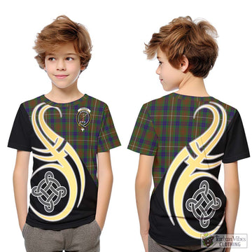 Fraser Hunting Tartan Kid T-Shirt with Family Crest and Celtic Symbol Style