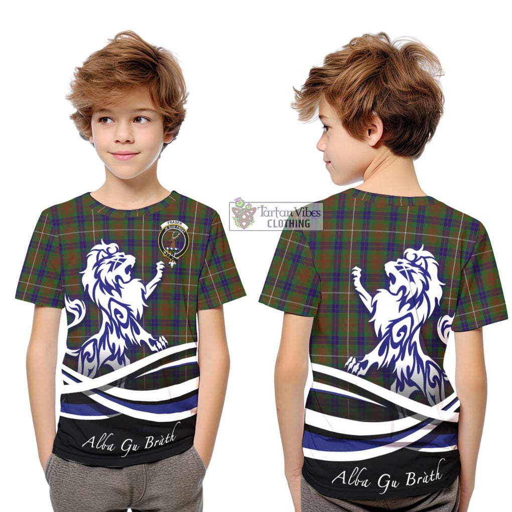 Fraser Hunting Tartan Kid T-Shirt with Alba Gu Brath Regal Lion Emblem Youth XL Size14 - Tartanvibesclothing Shop