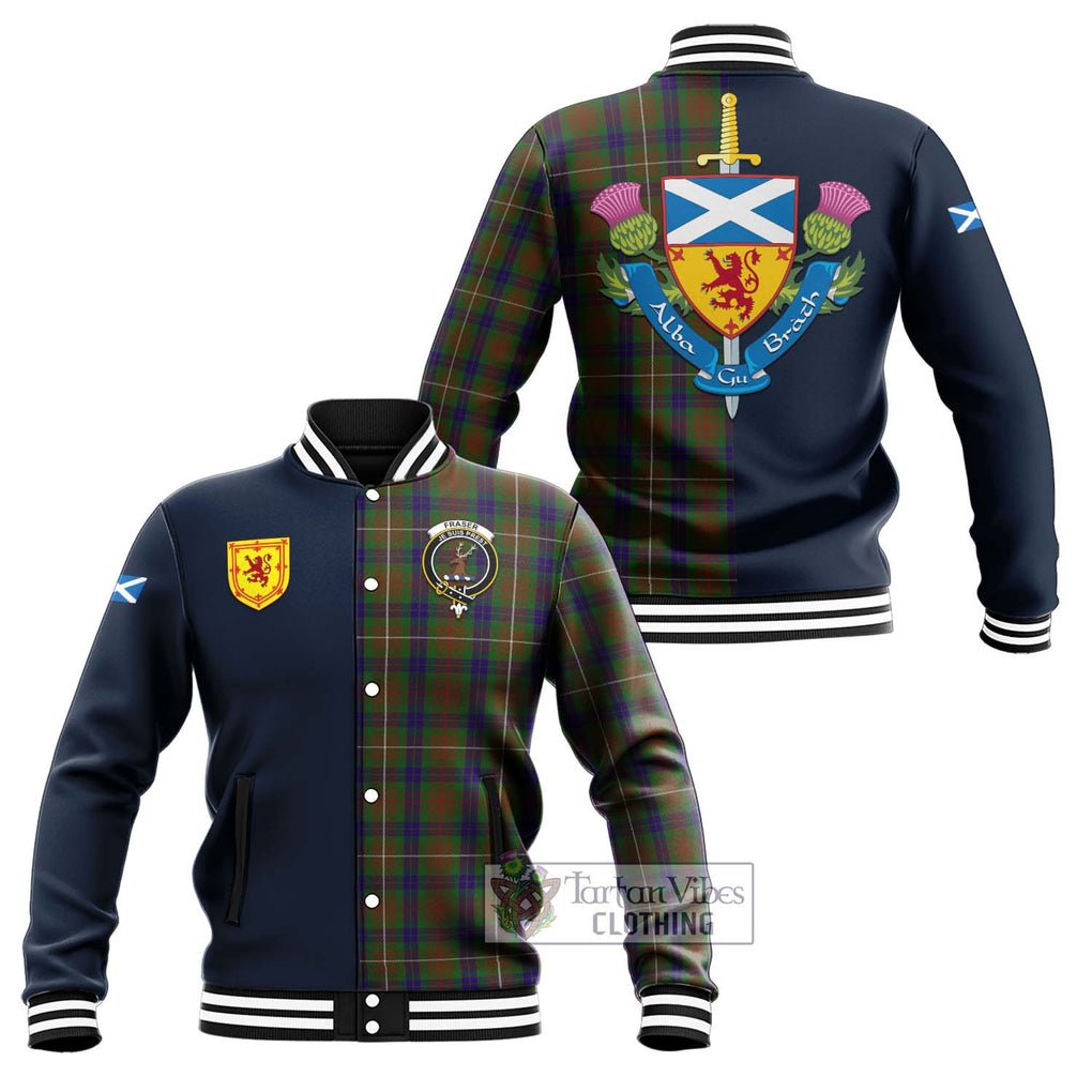 Tartan Vibes Clothing Fraser Hunting Tartan Baseball Jacket with Scottish Lion Royal Arm Half Style