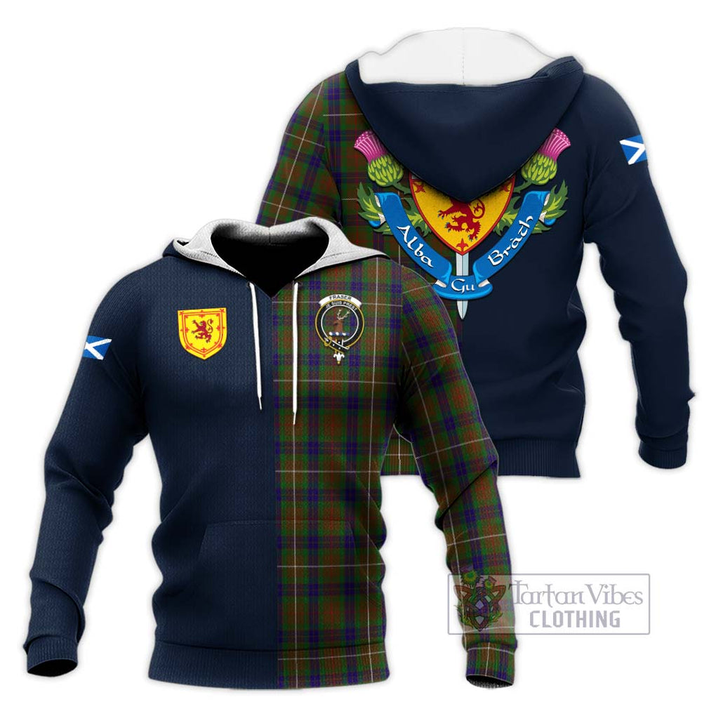 Tartan Vibes Clothing Fraser Hunting Tartan Knitted Hoodie with Scottish Lion Royal Arm Half Style