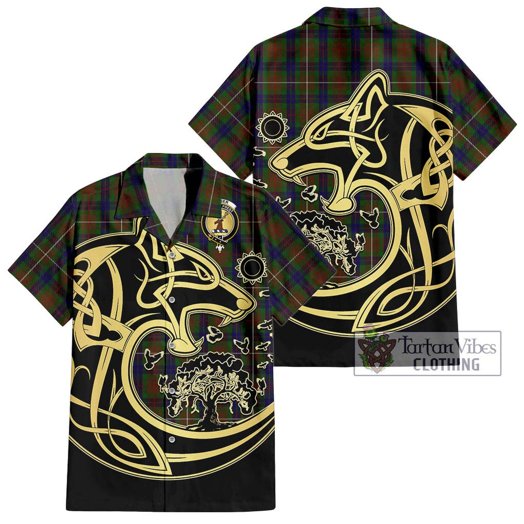 Fraser Hunting Tartan Short Sleeve Button Shirt with Family Crest Celtic Wolf Style Kid - Tartan Vibes Clothing