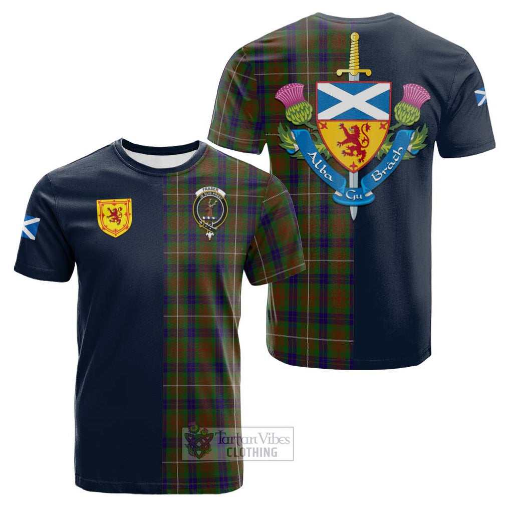 Tartan Vibes Clothing Fraser Hunting Tartan Cotton T-shirt with Scottish Lion Royal Arm Half Style