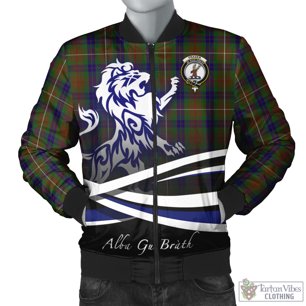 Tartan Vibes Clothing Fraser Hunting Tartan Bomber Jacket with Alba Gu Brath Regal Lion Emblem