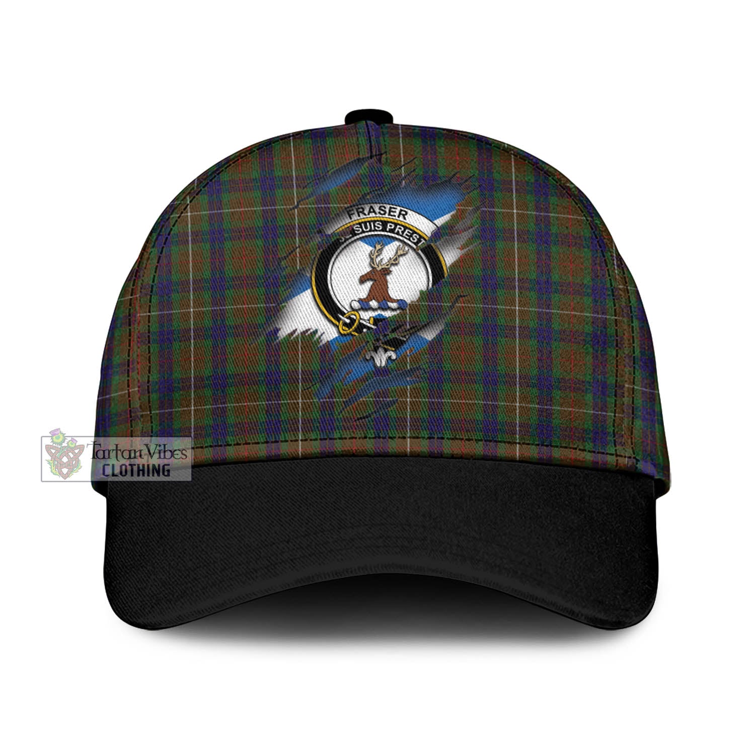 Tartan Vibes Clothing Fraser Hunting Tartan Classic Cap with Family Crest In Me Style