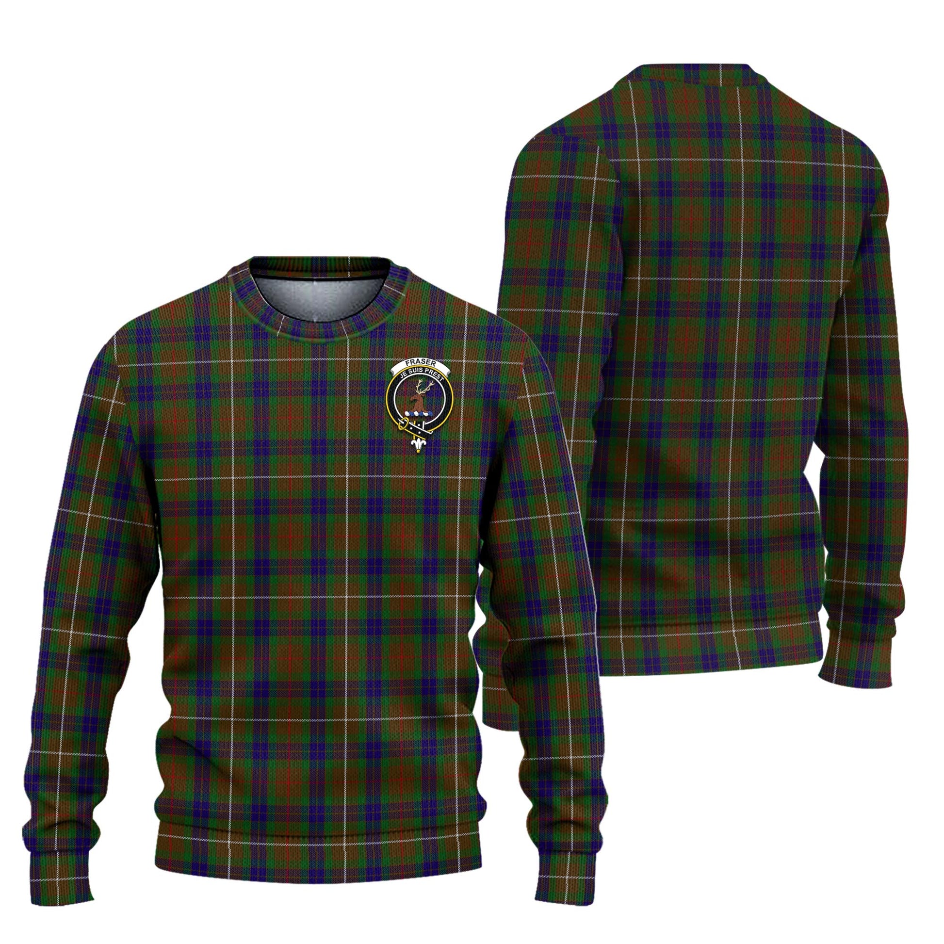 Fraser Hunting Tartan Knitted Sweater with Family Crest Unisex - Tartanvibesclothing