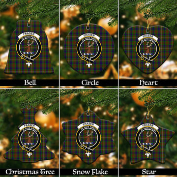 Fraser Hunting Tartan Christmas Ceramic Ornaments with Family Crest