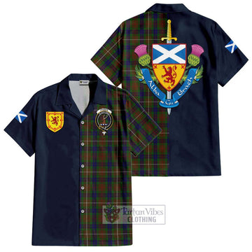 Fraser Hunting Tartan Short Sleeve Button Shirt Alba with Scottish Lion Royal Arm Half Style