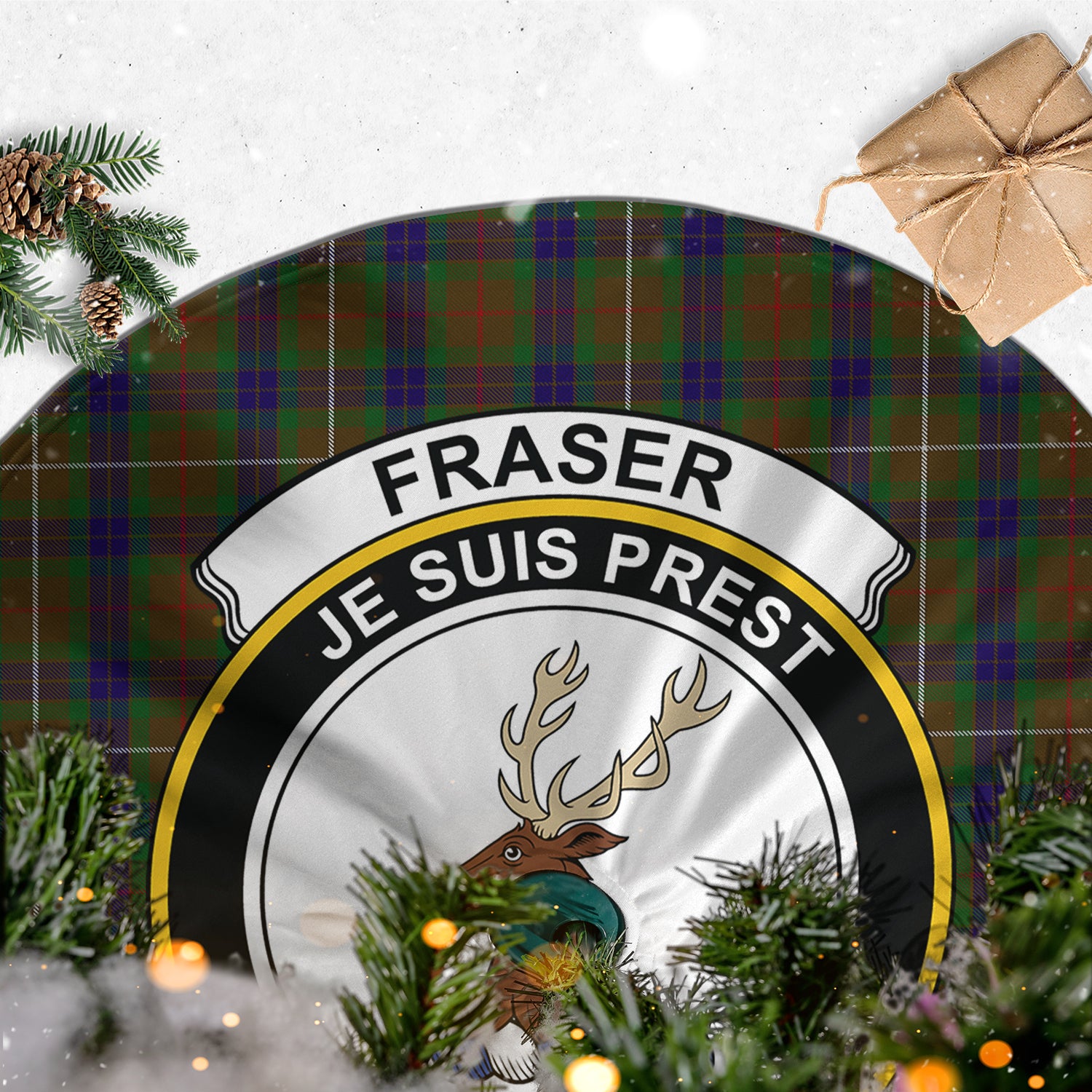 Fraser Hunting Tartan Christmas Tree Skirt with Family Crest - Tartanvibesclothing