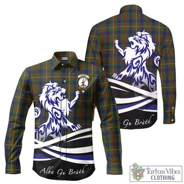 Fraser Hunting Tartan Long Sleeve Button Up Shirt with Alba Gu Brath Regal Lion Emblem