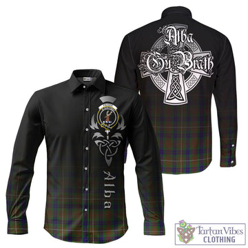 Fraser Hunting Tartan Long Sleeve Button Up Featuring Alba Gu Brath Family Crest Celtic Inspired