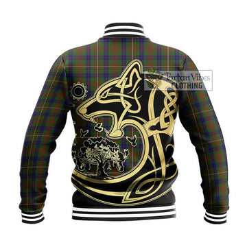 Fraser Hunting Tartan Baseball Jacket with Family Crest Celtic Wolf Style