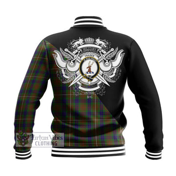 Fraser Hunting Tartan Baseball Jacket with Family Crest and Military Logo Style