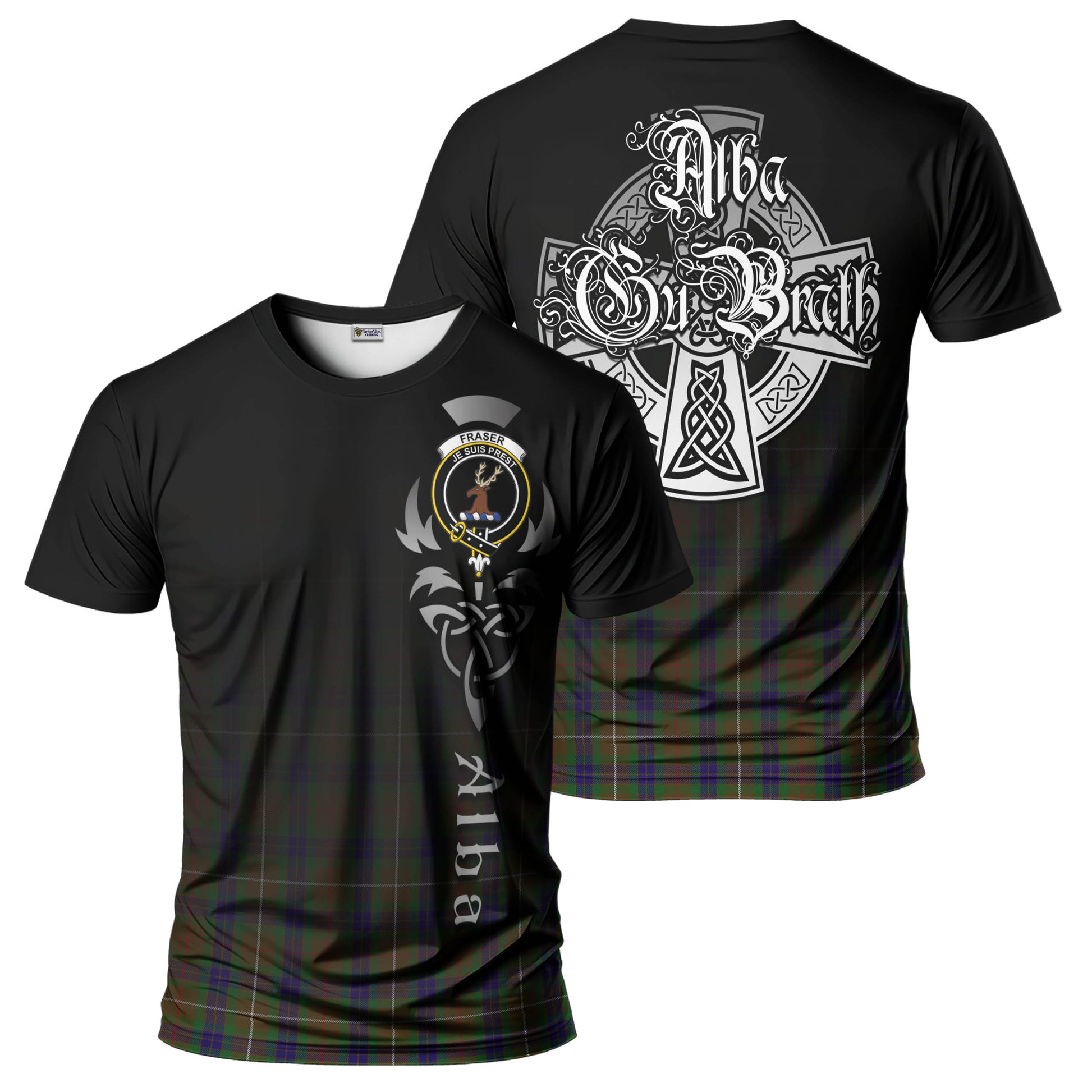 Tartan Vibes Clothing Fraser Hunting Tartan T-Shirt Featuring Alba Gu Brath Family Crest Celtic Inspired