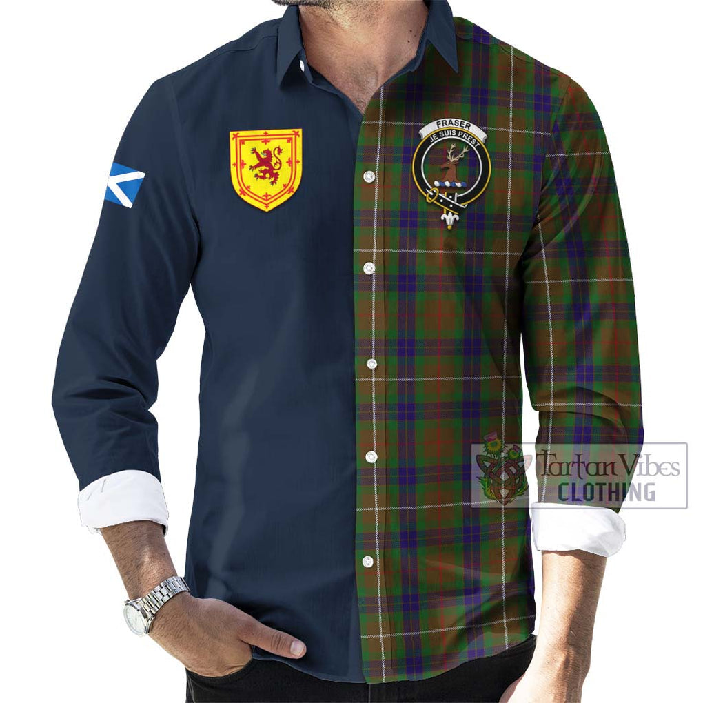 Tartan Vibes Clothing Fraser Hunting Tartan Long Sleeve Button Shirt with Scottish Lion Royal Arm Half Style