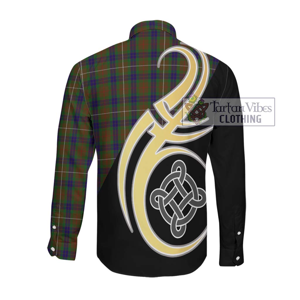 Fraser Hunting Tartan Long Sleeve Button Shirt with Family Crest and Celtic Symbol Style Men's Shirt - Tartan Vibes Clothing