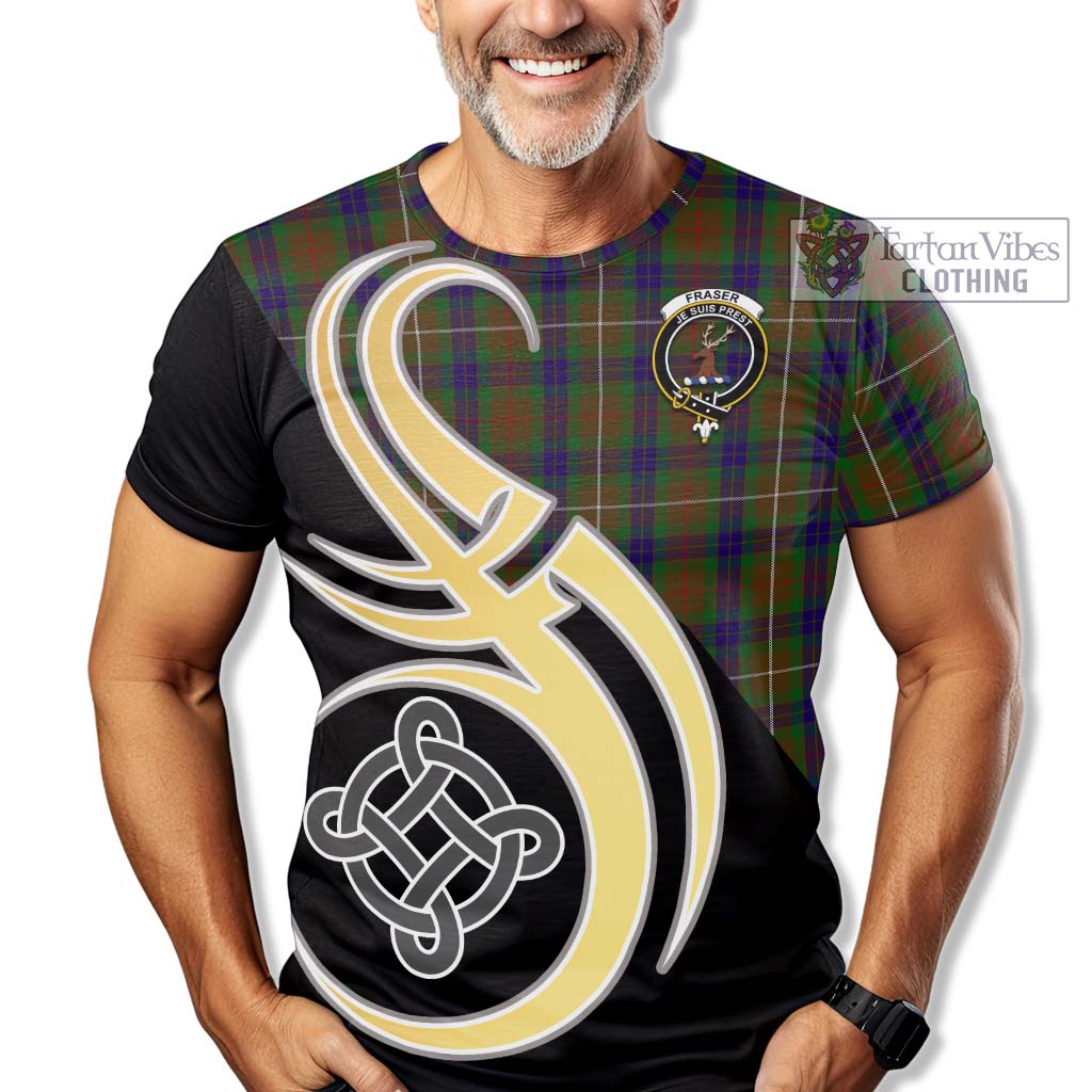 Tartan Vibes Clothing Fraser Hunting Tartan T-Shirt with Family Crest and Celtic Symbol Style