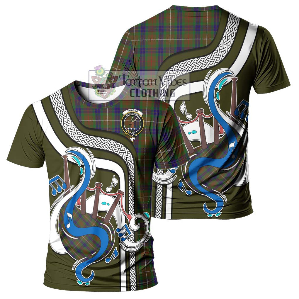 Fraser Hunting Tartan T-Shirt with Epic Bagpipe Style - Tartanvibesclothing Shop