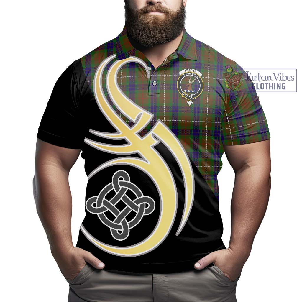 Fraser Hunting Tartan Polo Shirt with Family Crest and Celtic Symbol Style - Tartan Vibes Clothing