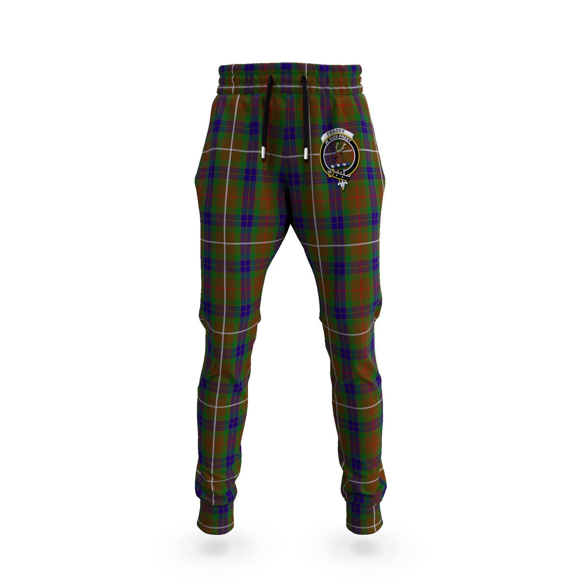 Fraser Hunting Tartan Joggers Pants with Family Crest 5XL - Tartan Vibes Clothing