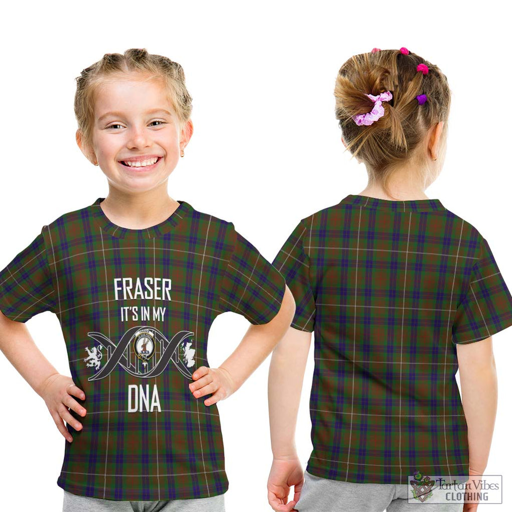 Fraser Hunting Tartan Kid T-Shirt with Family Crest DNA In Me Style - Tartanvibesclothing Shop