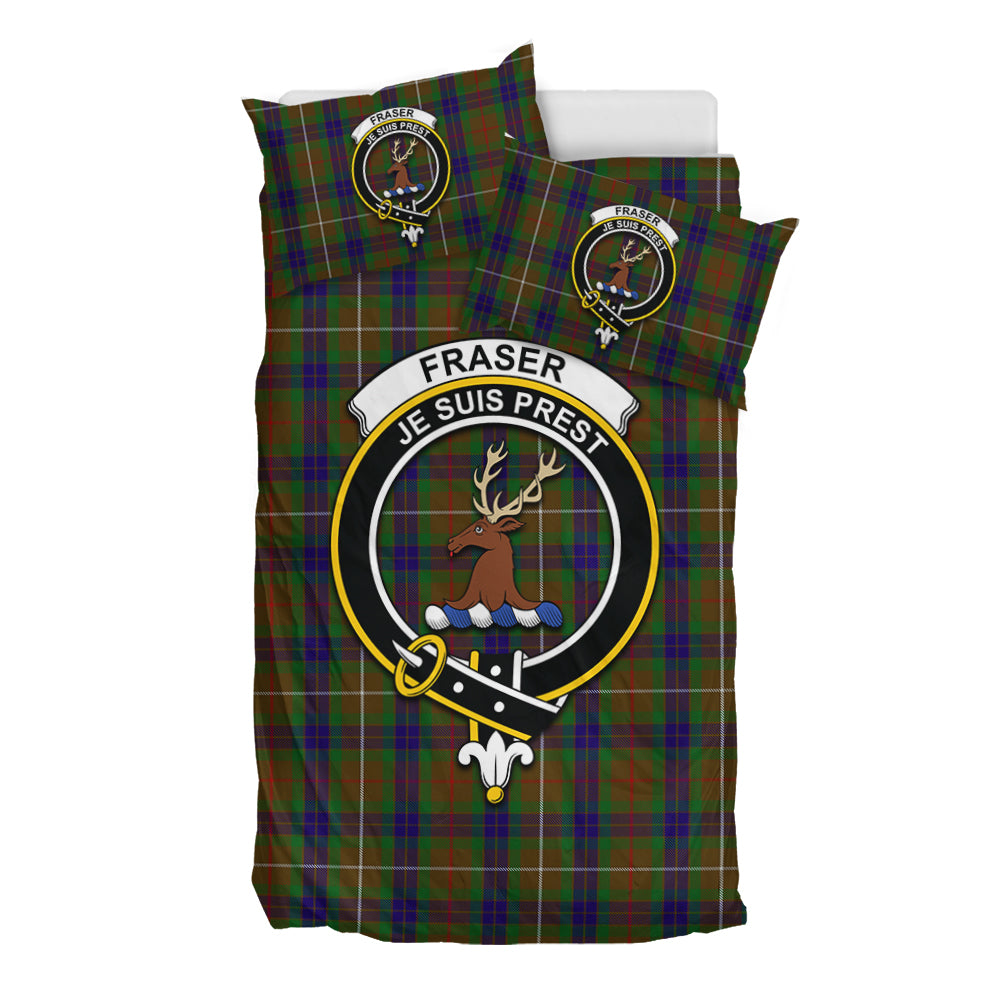 Fraser Hunting Tartan Bedding Set with Family Crest - Tartan Vibes Clothing