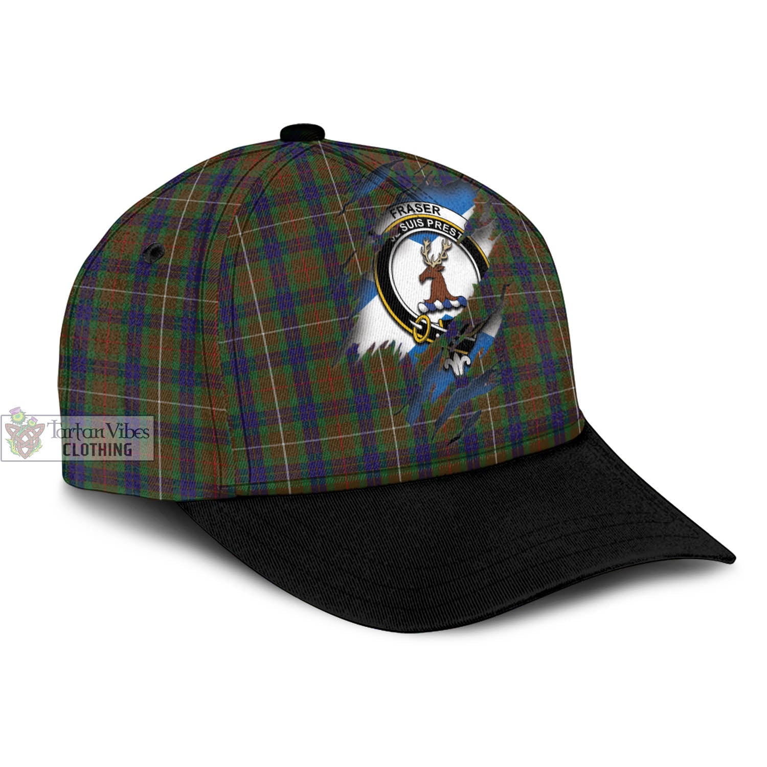 Tartan Vibes Clothing Fraser Hunting Tartan Classic Cap with Family Crest In Me Style