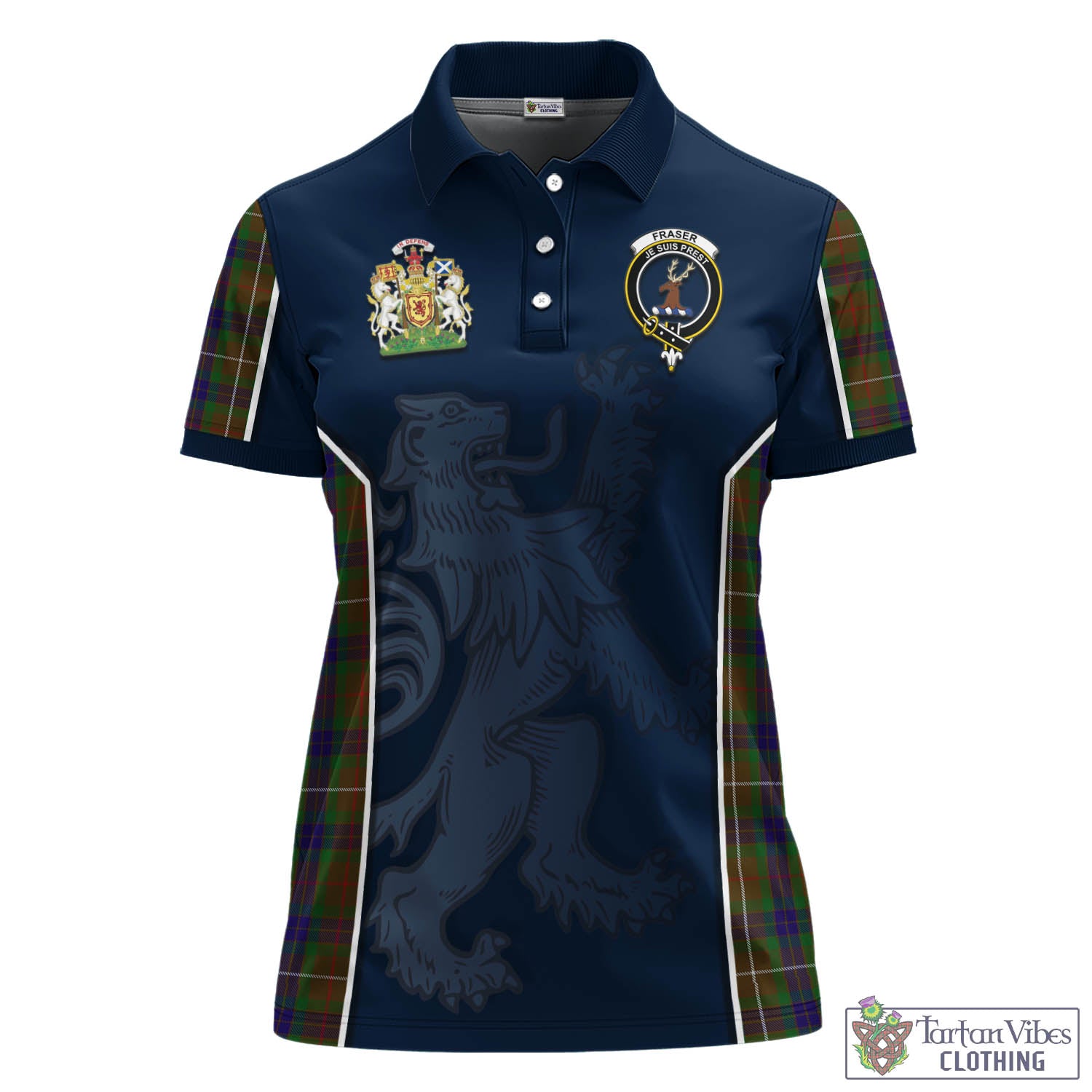 Fraser Hunting Tartan Women's Polo Shirt with Family Crest and Lion Rampant Vibes Sport Style - Tartan Vibes Clothing