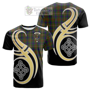 Fraser Hunting Tartan Cotton T-shirt with Family Crest and Celtic Symbol Style