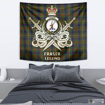 Fraser Hunting Tartan Tapestry with Clan Crest and the Golden Sword of Courageous Legacy