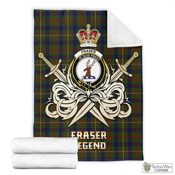 Fraser Hunting Tartan Blanket with Clan Crest and the Golden Sword of Courageous Legacy