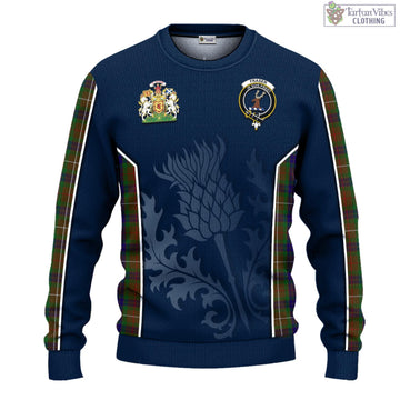 Fraser Hunting Tartan Knitted Sweatshirt with Family Crest and Scottish Thistle Vibes Sport Style