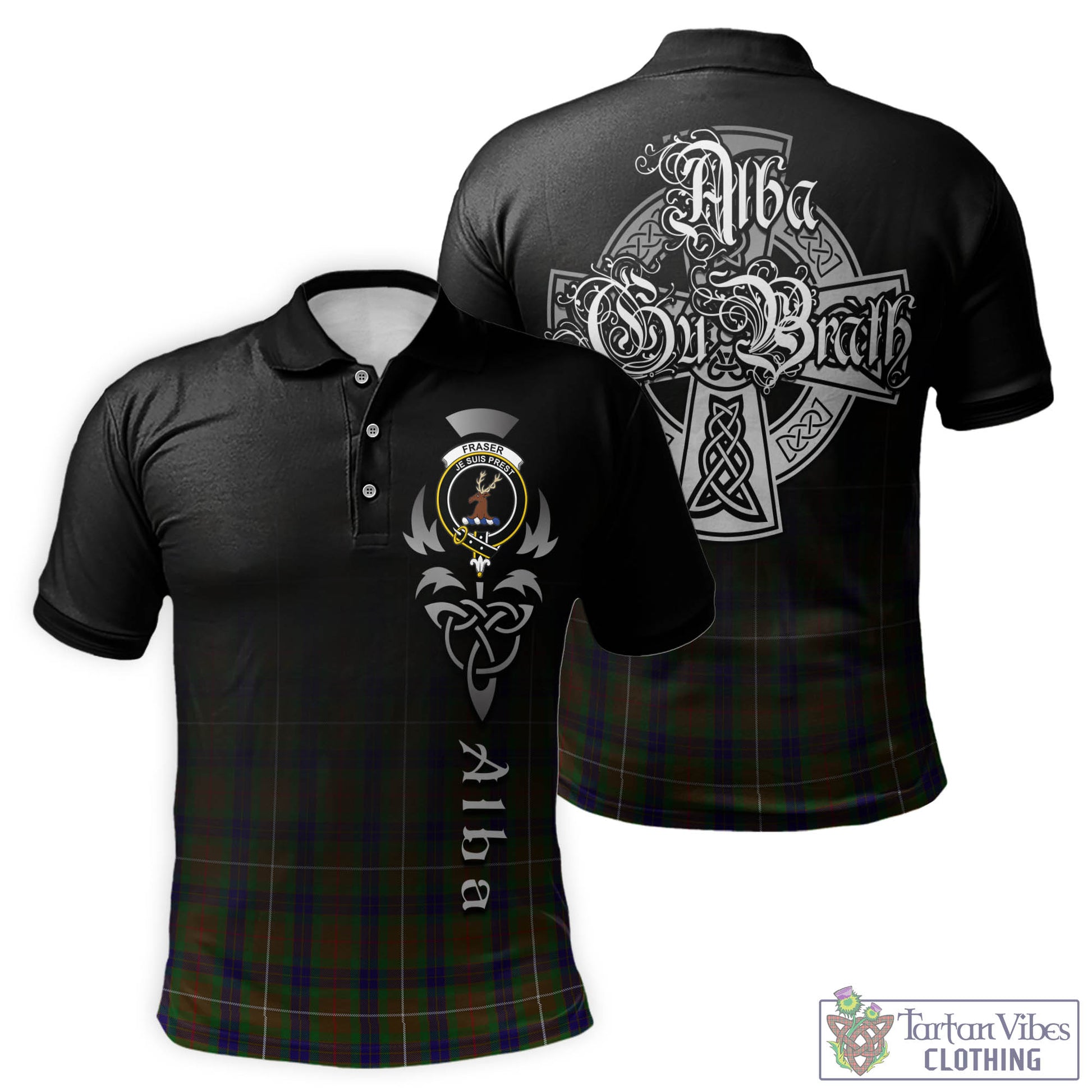 Tartan Vibes Clothing Fraser Hunting Tartan Polo Shirt Featuring Alba Gu Brath Family Crest Celtic Inspired