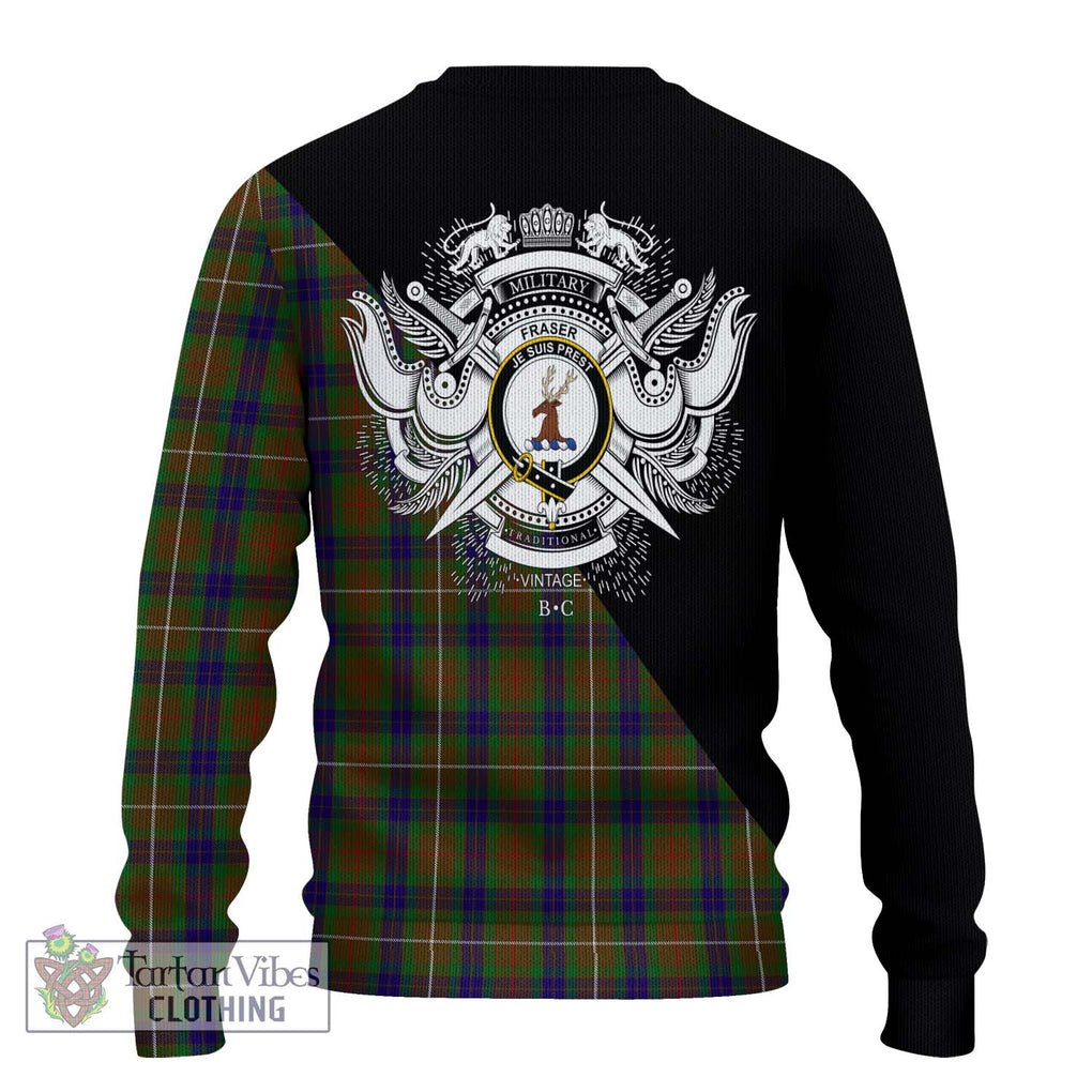 Fraser Hunting Tartan Knitted Sweater with Family Crest and Military Logo Style - Tartanvibesclothing Shop