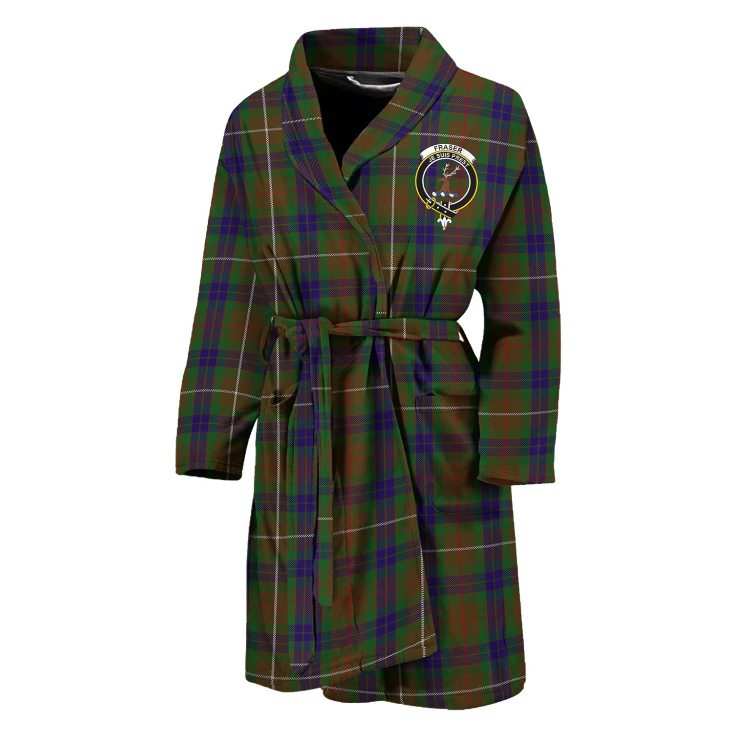 Fraser Hunting Tartan Bathrobe with Family Crest Unisex M - Tartan Vibes Clothing