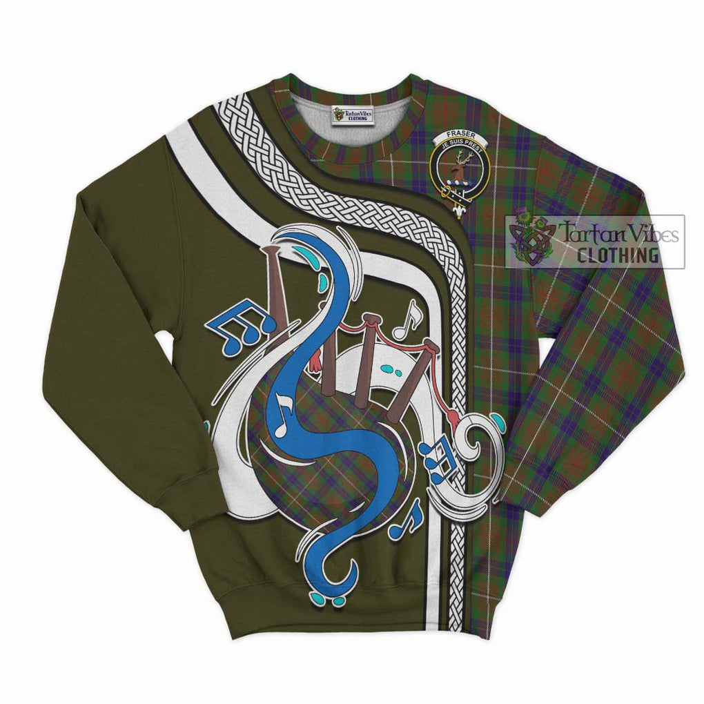 Fraser Hunting Tartan Sweatshirt with Epic Bagpipe Style - Tartanvibesclothing Shop