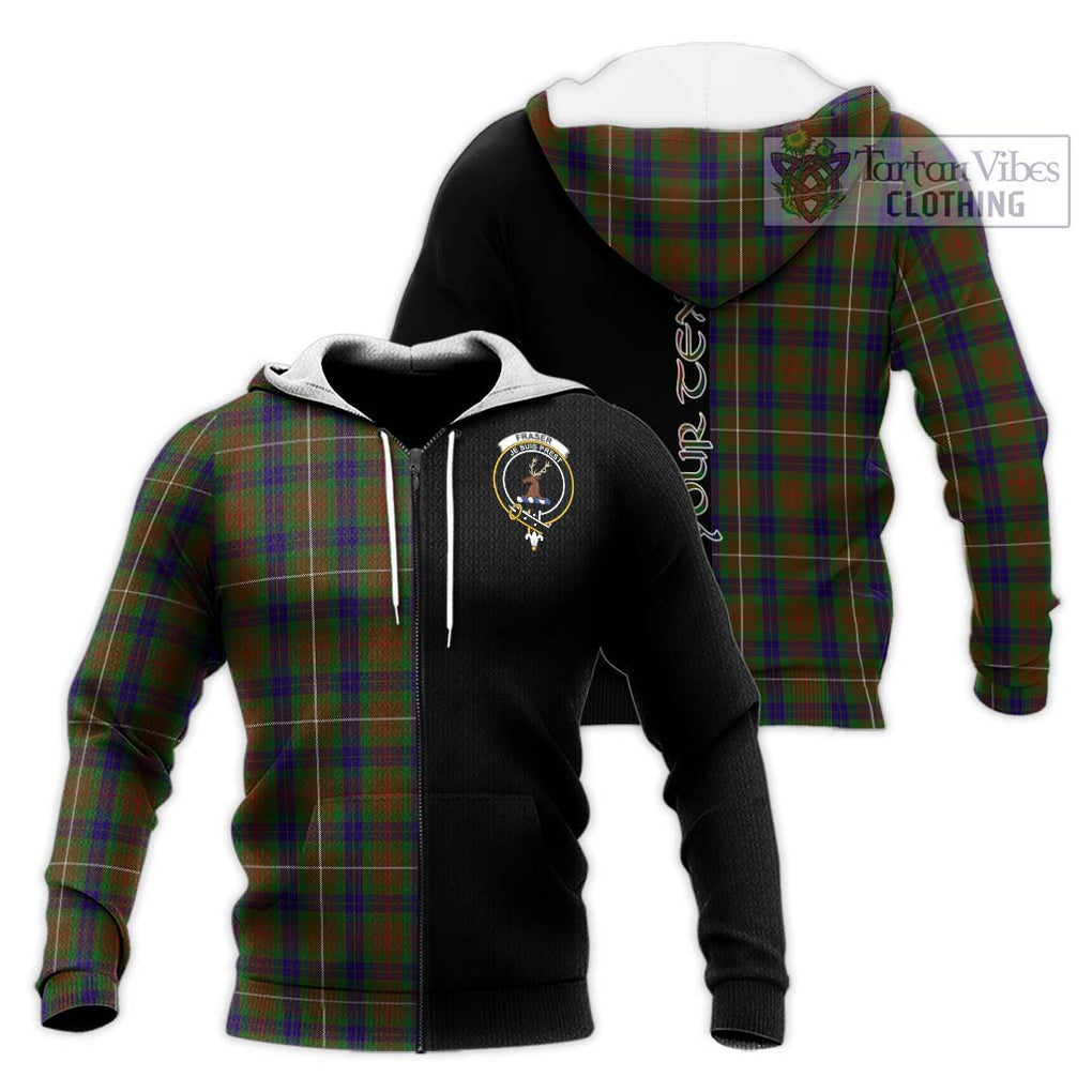 Fraser Hunting Tartan Knitted Hoodie with Family Crest and Half Of Me Style Unisex Knitted Zip Hoodie - Tartanvibesclothing Shop