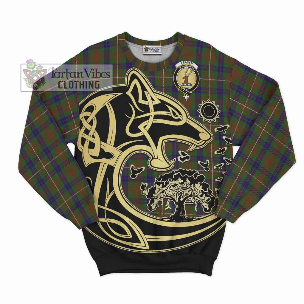 Fraser Hunting Tartan Sweatshirt with Family Crest Celtic Wolf Style - Tartan Vibes Clothing