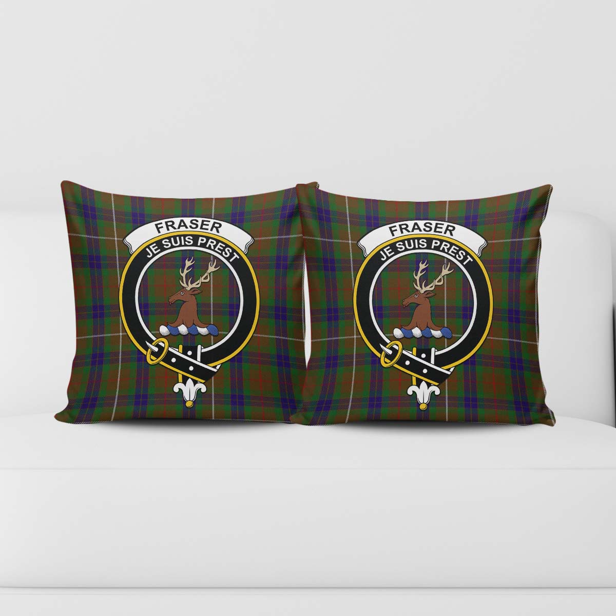 Fraser Hunting Tartan Pillow Cover with Family Crest - Tartanvibesclothing