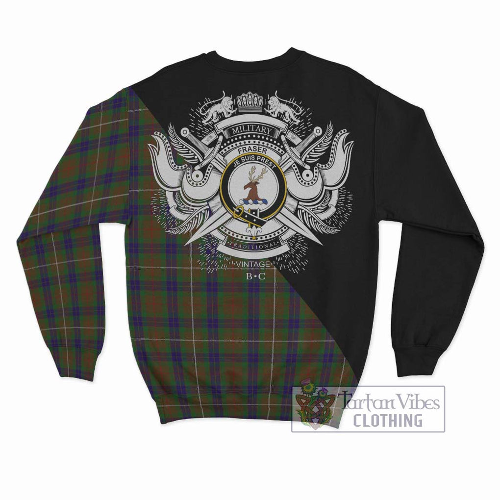 Fraser Hunting Tartan Sweatshirt with Family Crest and Military Logo Style - Tartanvibesclothing Shop