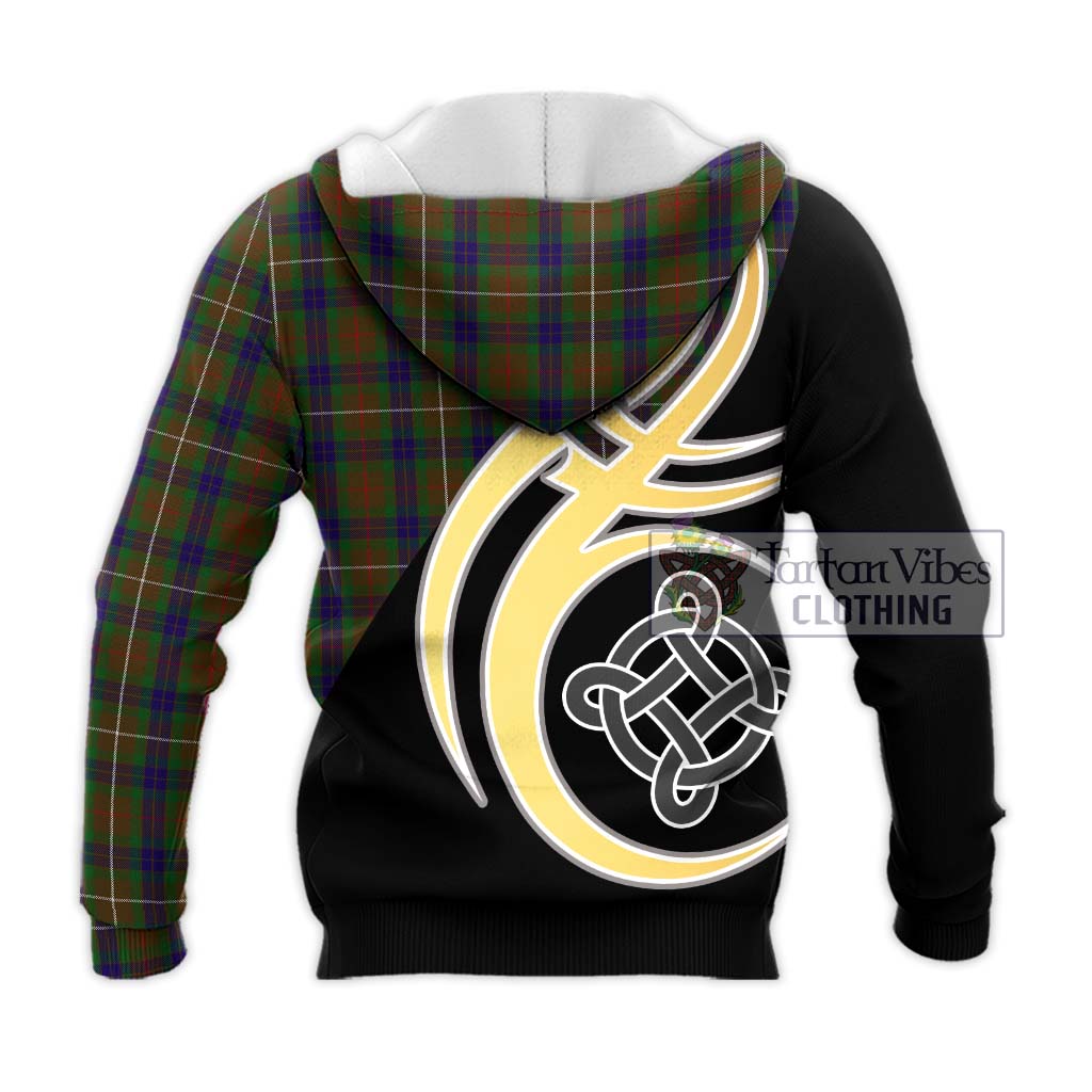 Tartan Vibes Clothing Fraser Hunting Tartan Knitted Hoodie with Family Crest and Celtic Symbol Style