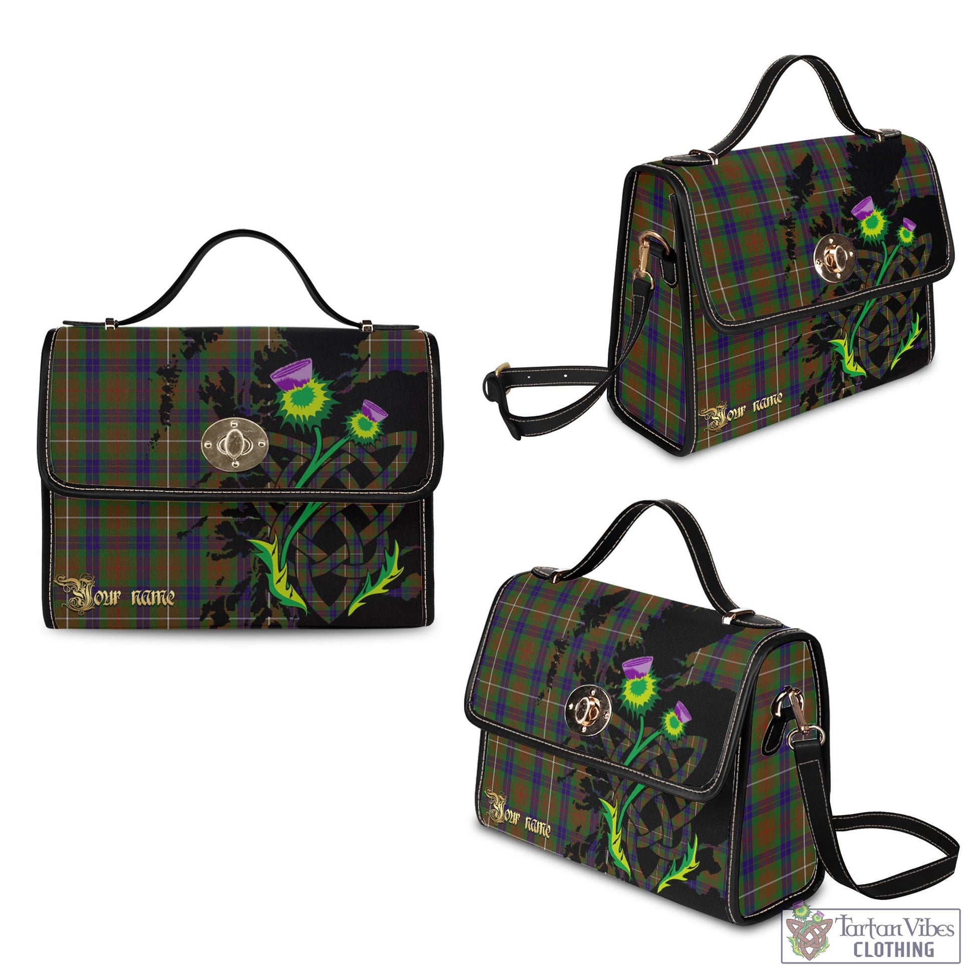 Tartan Vibes Clothing Fraser Hunting Tartan Waterproof Canvas Bag with Scotland Map and Thistle Celtic Accents