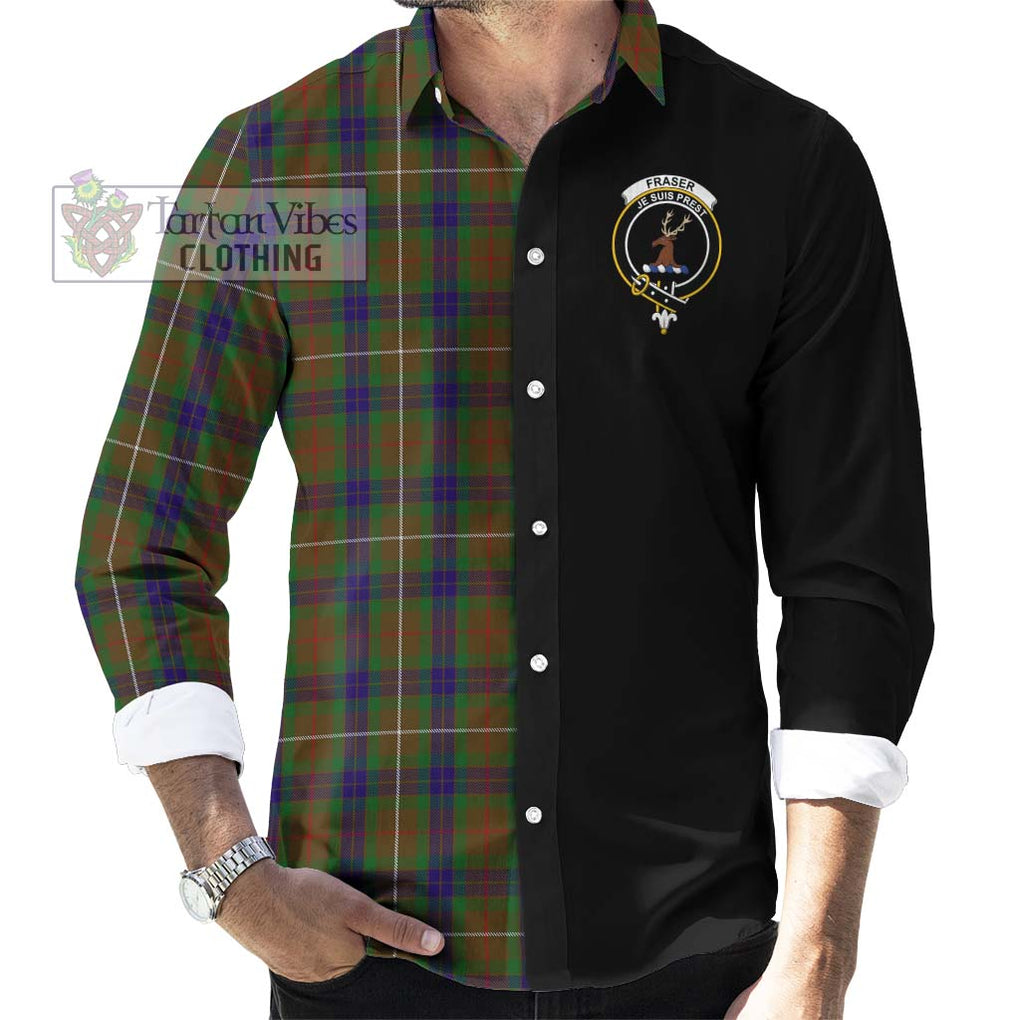 Fraser Hunting Tartan Long Sleeve Button Shirt with Family Crest and Half Of Me Style - Tartanvibesclothing Shop